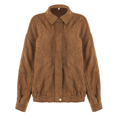 WEEKEEP Jennie同款复古棕色麂皮绒翻领长袖外套休闲百搭宽松夹克