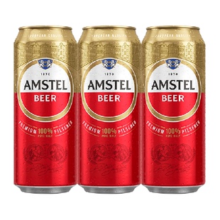 【喜力啤酒旗下】Amstel/红爵啤酒500ml*3罐全麦酿造皮尔森分享装
