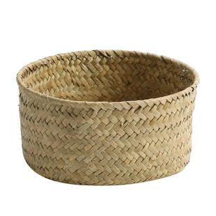 浦澜天然海草编织厨房姜蒜收纳篮筐小号圆形玄关桌面杂物储物筐子