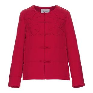 花木深新中式红色棉服醋酸圆领夹棉外套女款拜年服手工花盘扣棉衣