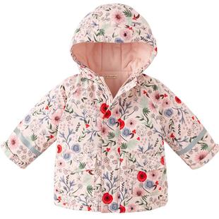 戴维贝拉女童夹棉棉服宝宝连帽外套冬装新款儿童印花棉衣风衣童装