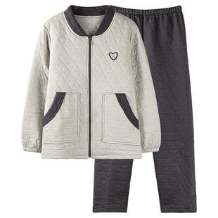 睡衣女春秋款加厚纯棉长袖秋冬薄款夹棉女士冬季空气棉冬款家居服