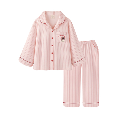 纯棉睡衣女款粉色甜美家居服套装