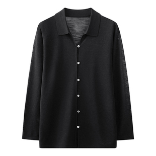 POLO领亚麻针织衫女薄款夏季气质显瘦中长款黑色微透防晒罩衫上衣