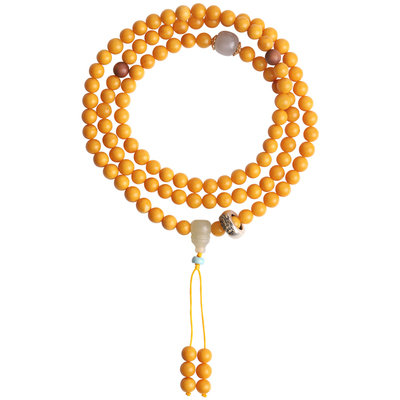 心斋堂鸡油黄蜜蜡108颗佛珠手串