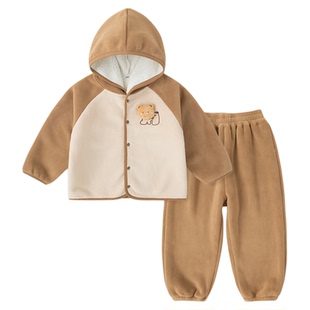 嘟嘟家男童套装冬季加绒卫衣裤子女童后上衣长裤冬装宝宝童装冬款