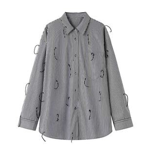 条纹衬衫女士2026新款纯棉黑白设计感小众休闲宽松慵懒风长袖上衣