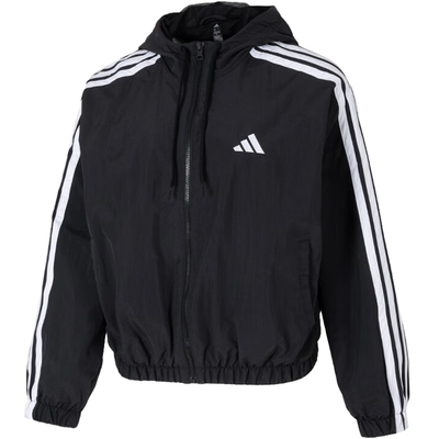 adidas阿迪达斯女子三条纹运动跑步宽松连帽夹克外套JZ2162