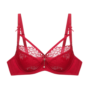 轻夕马年新年红色薄款文胸法式性感蕾丝大胸上托透气内衣女本命年