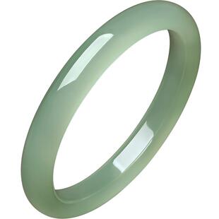 周六福油青浅青玉髓手镯宽条新中式国风女神节礼物送女友