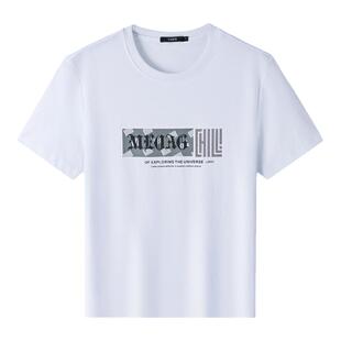 VMEN威曼潮流印花白色短袖T恤男简约夏季新款圆领纯棉上衣023T808