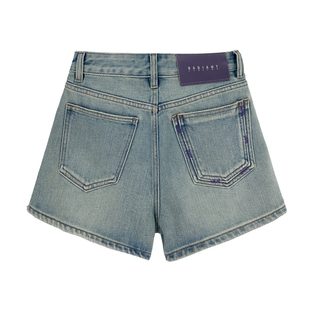 【现货】西草儿6005牛仔短裤女夏季热裤紫色皮标宽松a字阔腿短裤