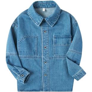 小象汉姆童装男童牛仔衬衫儿童外套韩版2026春装新款中大童上衣潮