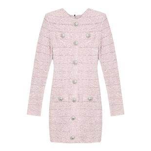 周里物 小香风连衣裙轻奢法式针织裙粉色包臀裙内搭冬季裙子女