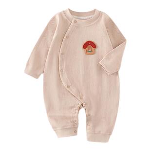 婧麒婴儿衣服春秋季纯棉a类新生儿连体衣满月宝宝提花四季和尚服