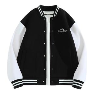 GV真维斯棒球服夹克男春季黑色重磅宽松休闲男士针织飞行员外套A