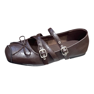 小众高级双扣带复古方头玛丽珍鞋