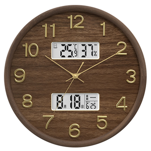 康巴丝胡桃实木挂钟静音客厅挂墙表石英钟大气新款家用装饰时钟表