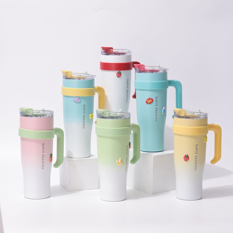 40oz冰霸杯大容量304水杯车载咖啡杯手柄巨无霸吸管不锈钢保温杯