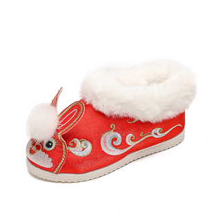 女童汉服鞋冬季拜年鞋儿童绣花鞋加绒加厚保暖棉鞋中国风古装布鞋