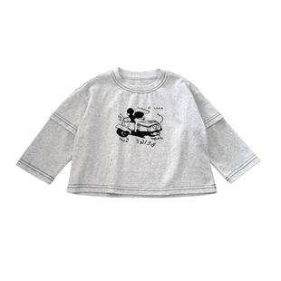 宝宝假两件T恤男童长袖打底衫儿童卡通上衣2026春季新款休闲T外套