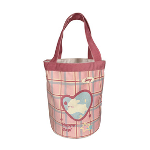 可爱小号上班族女外出迷你手提圆筒拎袋子便当饭盒零食帆布水桶包