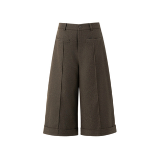 RandieRoom C1 深咖羊毛混纺毛呢七分中裤直筒阔腿裤女秋冬