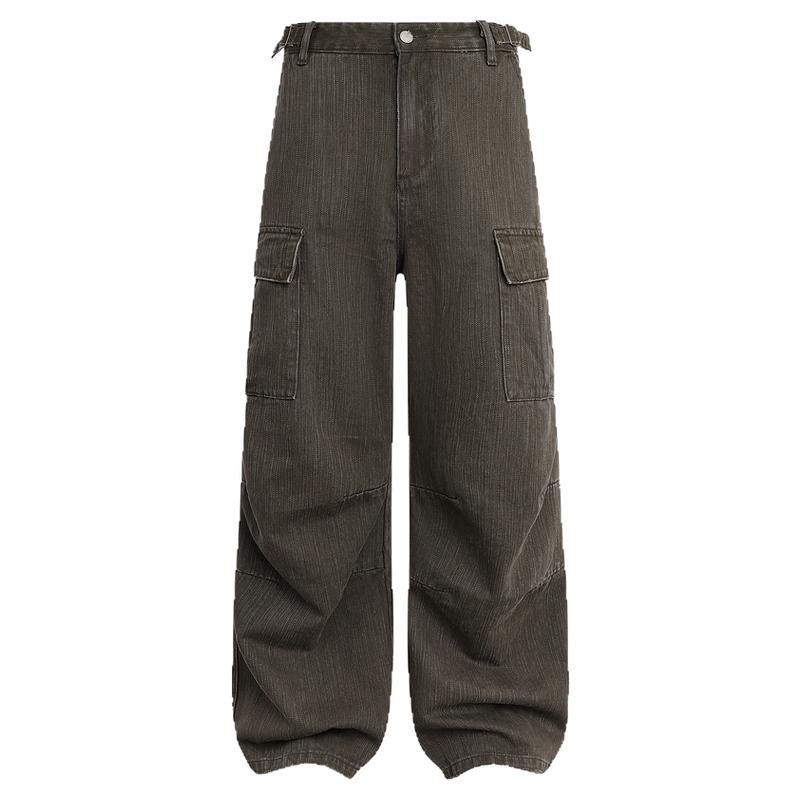 DIMC全棉多口袋竹节工装休闲长裤 春秋新款宽松男女青少年长裤