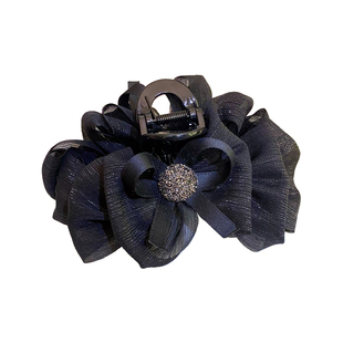 秋冬焦糖可可～亮丝泡泡蝴蝶结抓夹女后脑勺盘发鲨鱼夹新款发夹