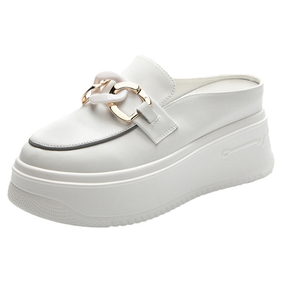 链条外出包头半拖鞋小白鞋厚底8