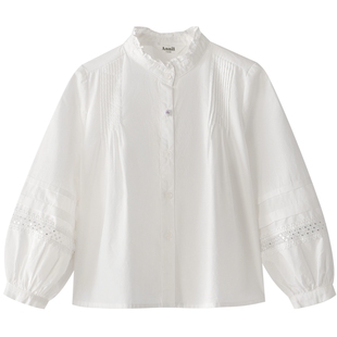 安奈儿女童装立领长袖衬衫2024秋季新款精梳纯棉休闲上衣甜美百搭