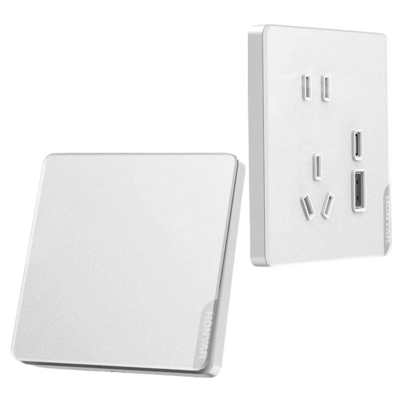 鸿雁开关插座A3亚克力肤感白磨电源插座