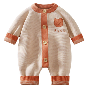 婴儿春秋针织连体衣0-3-6-9个月宝宝衣服男孩女孩毛衣线衣A类可爱