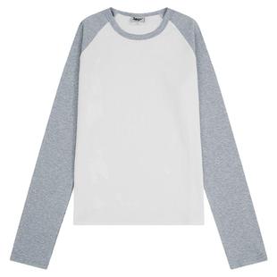 小尼力ins撞色插肩长袖t恤女春秋冬潮牌美式紧身学院风螺纹打底衫