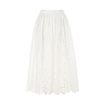 wanatry法式刺绣捏褶镂空伞裙女