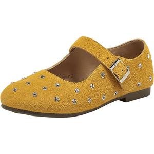 百思图25秋新款真皮休闲水钻绒面玛丽珍鞋平底女浅口单鞋R0031CQ5