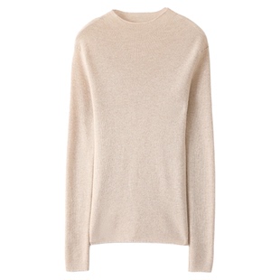 丝光纯羊毛打底衫女圆领修身弹力纯色简约套头精纺针织毛衣亲肤