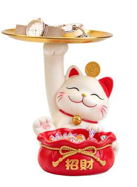 玄关招财猫收纳托盘摆件置物架