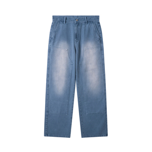 SANBAI 叁佰【法工蓝伐木牛仔裤】 春季复古裤子直筒水洗做旧长裤