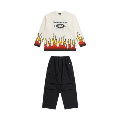 ROCKYRPAD童装hiphop街舞潮服嘻哈演出服纯棉火焰印花长袖套装