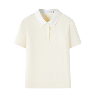 Navigare意大利小帆船夏季休闲针织polo衫女短袖新款白色翻领T恤