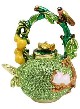 合金工艺品时尚轻奢满钻茶壶创意装饰摆件珐琅彩七宝烧首饰盒