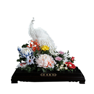 新中式可定制新中式陶瓷 丹凤朝阳摆件客厅玄关高档会所酒店装饰