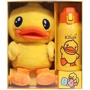 B.Duck小黄鸭大容量保温杯650ml吸管学生水壶卡通大玩偶可爱水杯