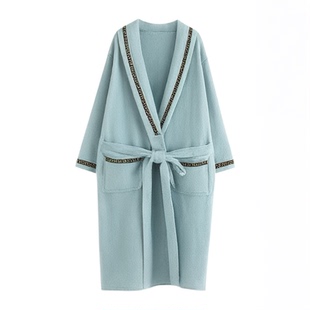 2024冬新浴袍女法兰绒睡袍情侣特厚居家服加长保暖男大码外贸原单