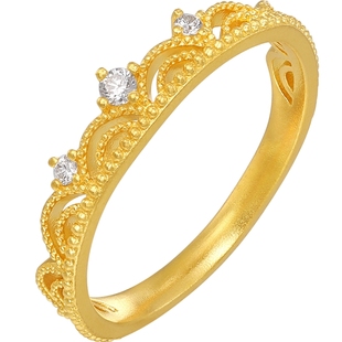 潮宏基非遗花丝千金黄金钻石戒指足金戒圈小公主时尚镶嵌点钻高级