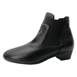 柜雅氏女靴中跟真皮套筒松紧妈妈靴柔软舒适软皮软底粗跟加绒短靴