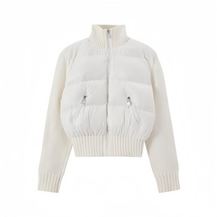 奶油泡芙拼接针织毛衣羽绒棉服女2025秋冬新款超好看洋气短款外套