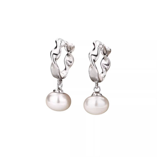 女神蒙上眼唐盈盈辛芷蕾同款耳环银色麻花纹理珍珠气质耳饰耳钉女