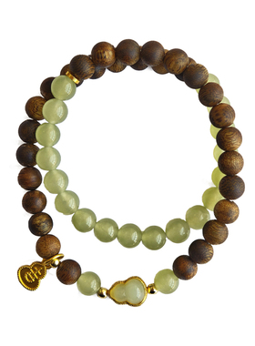 双圈叠戴奇楠沉香晴水碧玉手串女